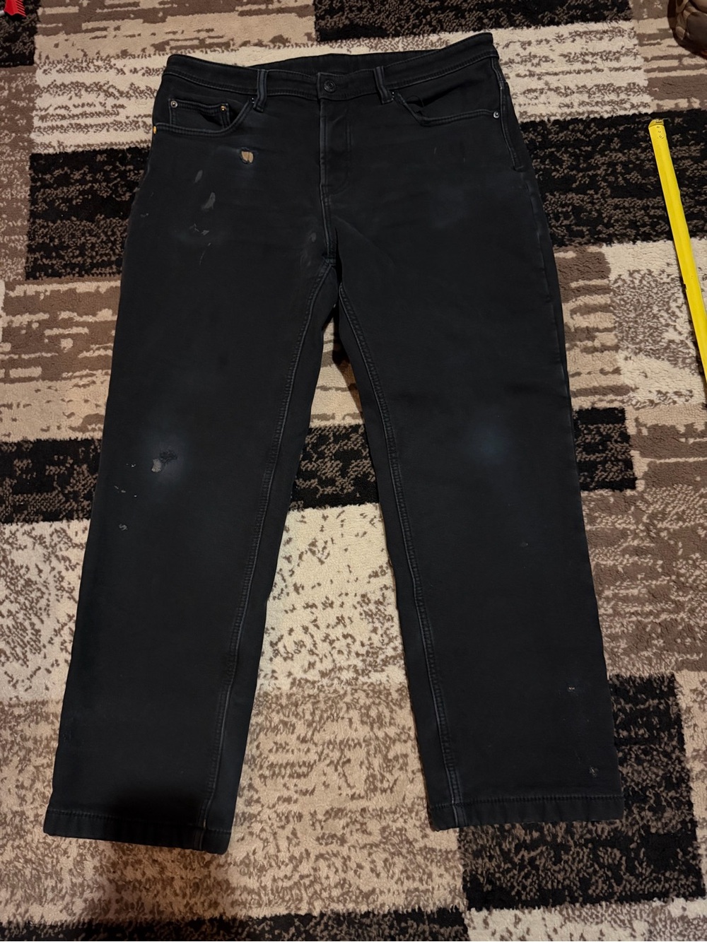 Men's Straight-Leg Black CAT construction Jeans with fluffy winter inside